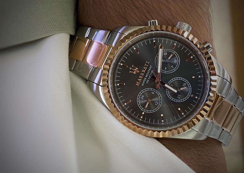 Maserati Competizione Analog Black Dial Two Tone Stainless Steel Strap Watch For Men - R8853100020 Buy Now By Maserati