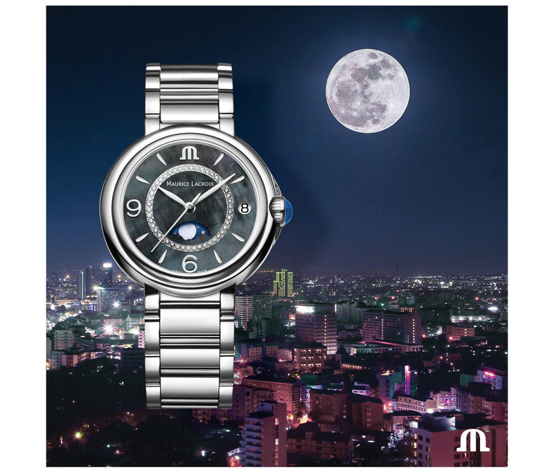 Shop Maurice Lacroix Fiaba Moonphase Blue Dial Silver Steel Strap Watch for Women - FA1084-SS002-420-1 in USA