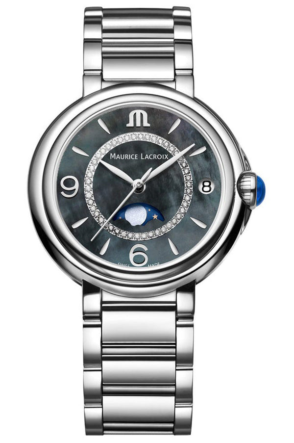Shop Maurice Lacroix Fiaba Moonphase Blue Dial Silver Steel Strap Watch for Women - FA1084-SS002-420-1 in USA