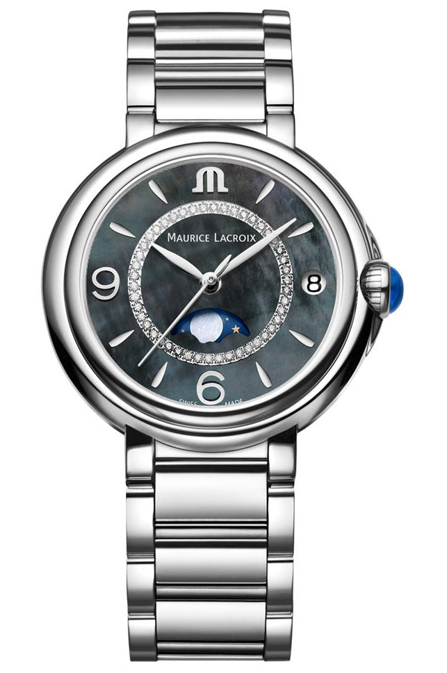 Shop Maurice Lacroix Fiaba Moonphase Blue Dial Silver Steel Strap Watch for Women - FA1084-SS002-420-1 in USA