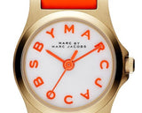 Marc Jacobs Henry Dinky White Dial Orange Leather Strap Watch for Women - MBM1236