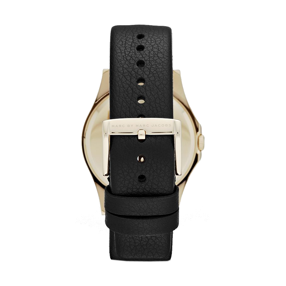 Marc Jacobs Baby Dave Gold Dial Black Leather Strap Watch for Women - MBM1264