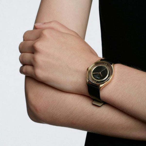 Marc Jacobs Tether Black Dial Black Leather Strap Watch for Women - MBM1376 Buy Now By Marc Jacobs