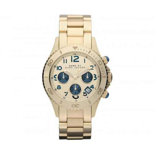 Shop Marc Jacobs Rock Metal Chronograph Gold Dial Gold Steel Strap Watch for Men - MBM3158 in USA