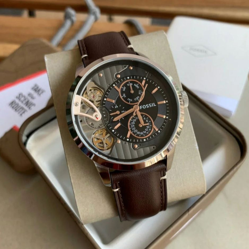 Fossil Townsman Automatic Black Dial Brown Leather Strap Watch for Men - ME1163 Buy Now By Fossil