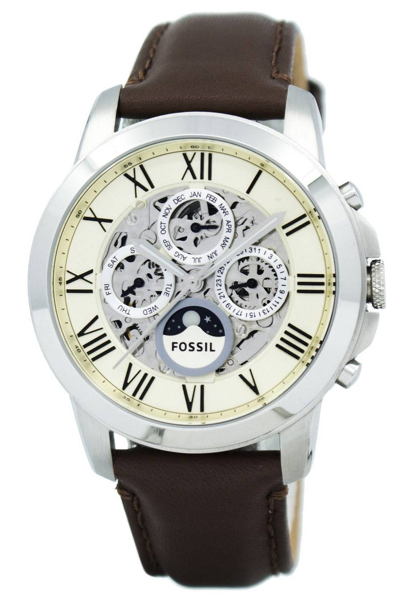 Fossil Grant Automatic White Dial Brown Leather Strap Watch for Men - ME3027 Buy Now By Fossil