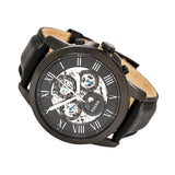 Fossil Grant Automatic Chronograph Black Dial Black Leather Strap Watch for Men - ME3028