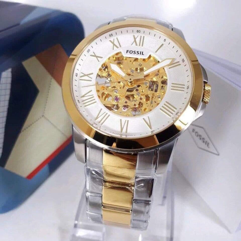 Fossil Grant Automatic Skeleton White Dial Two Tone Steel Strap Watch for Men - ME3112 Buy Now By Fossil