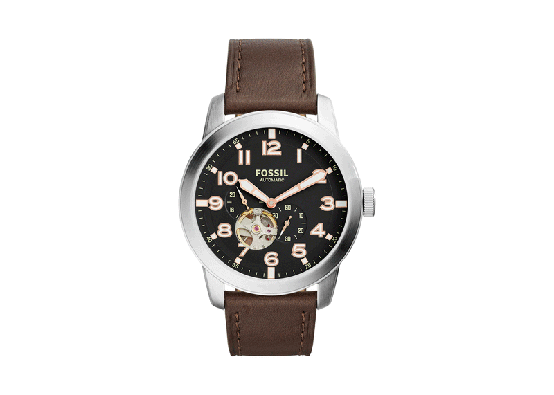 Fossil Pilot 54 Automatic Black Dial Brown Leather Strap Watch for Men - ME3118 Buy Now By Fossil