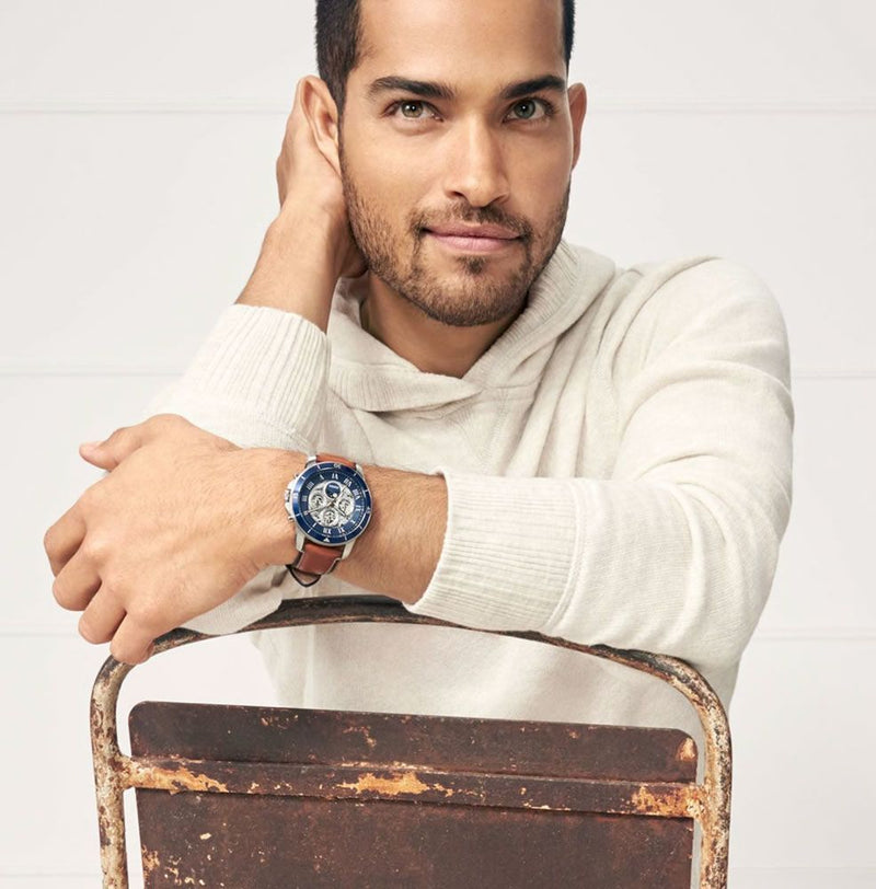 Fossil Grant Sport Automatic Skeleton Blue Dial Brown Leather Strap Watch for Men - ME3140 Buy Now By Fossil