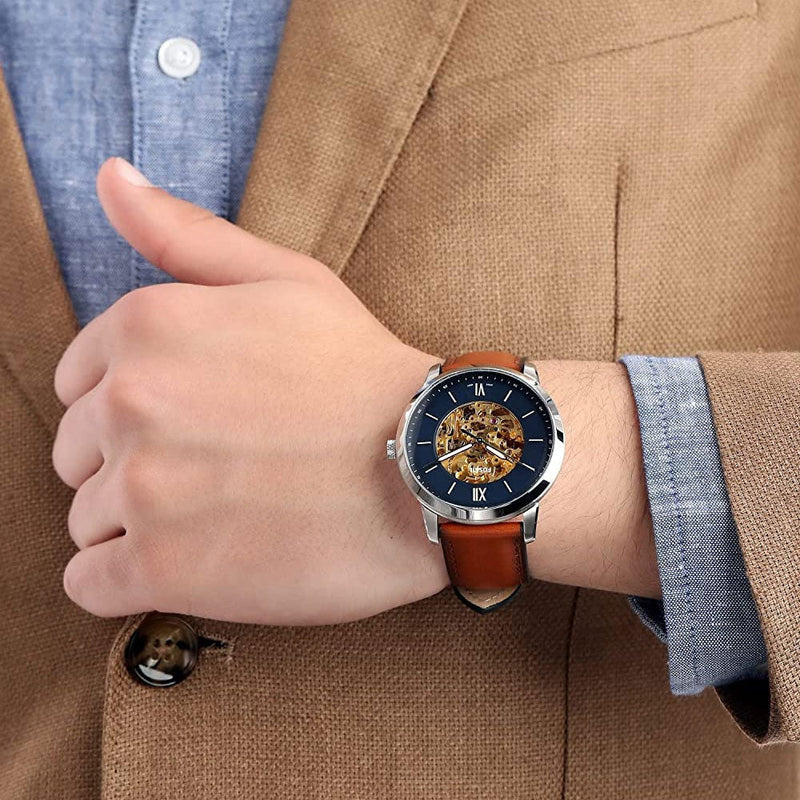 Fossil Neutra Automatic Luggage Skeleton Blue Dial Brown Leather Strap Watch for Men - ME3160 Buy Now By Fossil