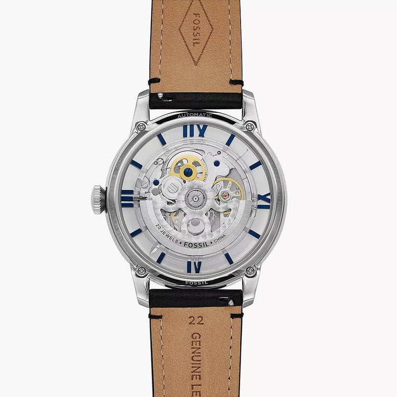Fossil Townsman Automatic Skeleton Blue Dial Black Leather Strap Watch for Men - ME3200 Buy Now By Fossil