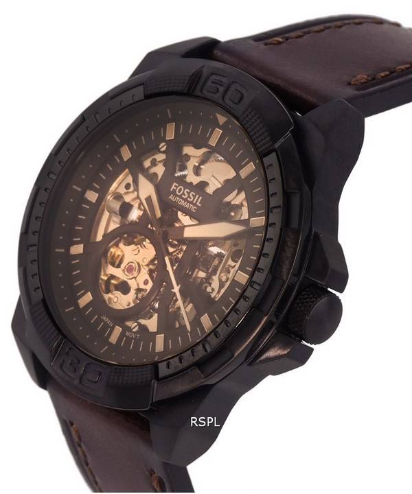 Fossil Bronson Automatic Skeleton Black Dial Brown Leather Strap Watch for Men - ME3219 Buy Now By Fossil