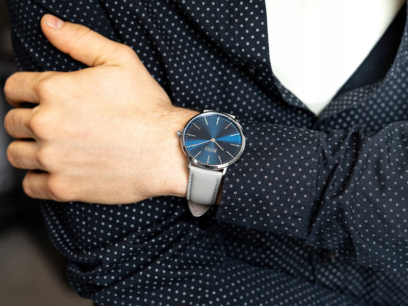 Hugo Boss Horizon Blue Dial Grey Leather Strap Watch for Men - 1513539 Buy Now By Hugo Boss