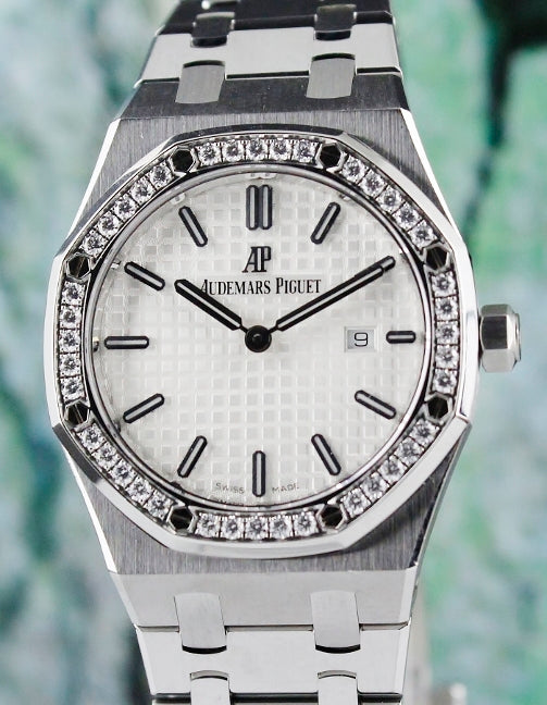 Audemars Piguet Royal Oak Quartz Diamonds White Dial Silver Steel Strap Watch for Women - 67651ST.ZZ.1261ST.01