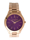 Michael Kors Slim Runway Purple Dial Rose Gold Steel Strap Watch for Women - MK3293