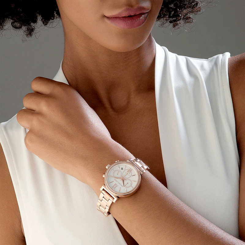 Michael Kors Sofie Chronograph Mother of Pearl White Dial Rose Gold Steel Strap Watch For Women - MK6576 Buy Now By Michael Kors