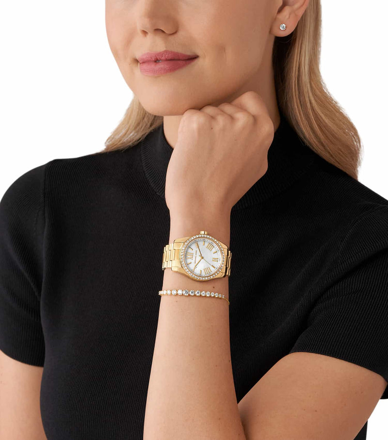 Michael Kors Lexington Mother of Pearl White Dial Gold Steel Strap Watch for Women - MK1079 Buy Now By Michael Kors