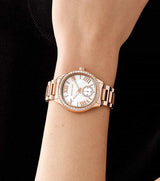Michael Kors Sage Three-Hand Mother of Pearl White Dial Rose Gold Steel Strap Watch for Women - MK4806 Buy Now By Michael Kors