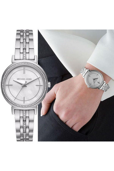 Michael Kors Cinthia White Mother of Pearl Dial Silver Steel Strap Watch for Women for Women - MK3641 Buy Now By Michael Kors