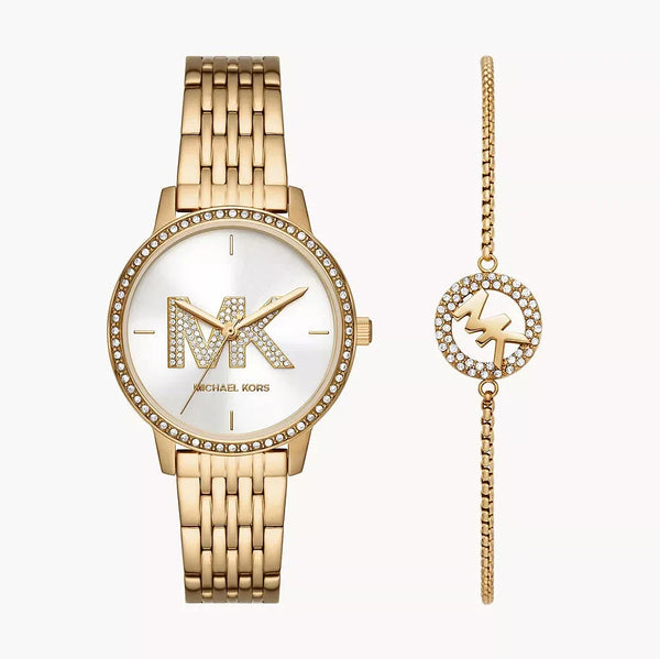 Michael Kors Three Hand Silver Dial Gold Steel Strap Watch for Women - MK1051 Buy Now By Michael Kors