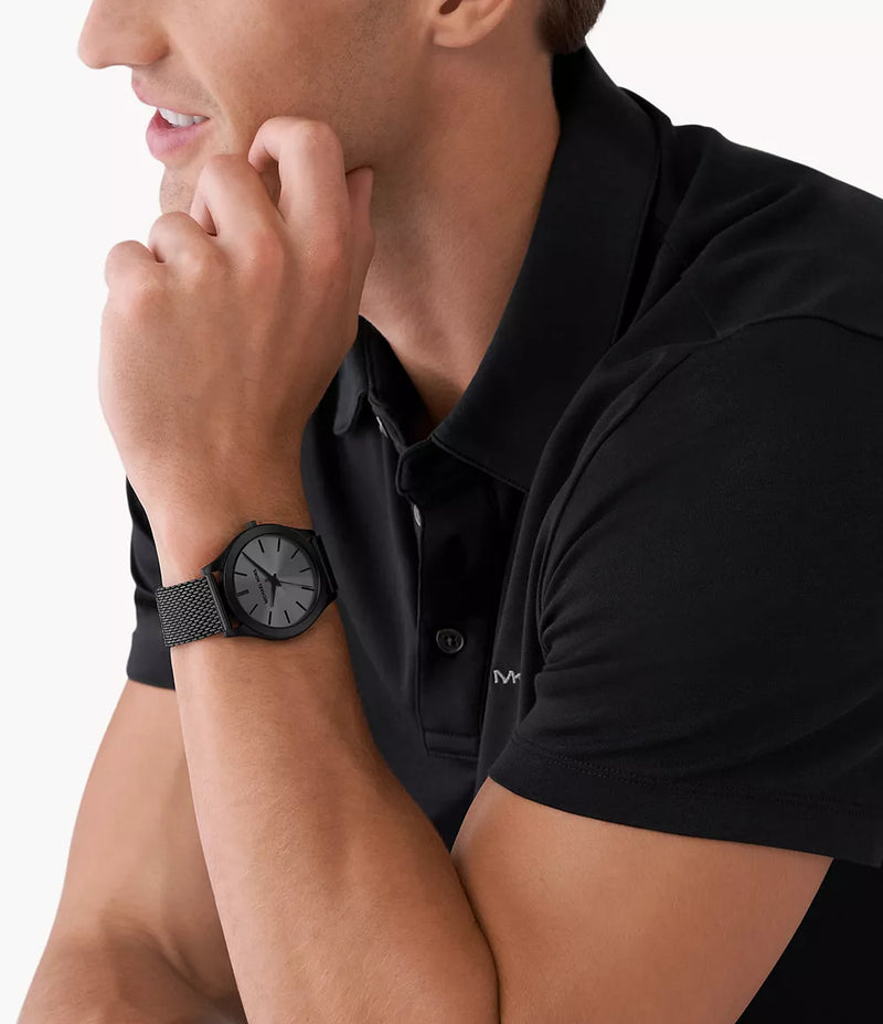 Michael Kors Runway Three-Hand Black Dial Black Mesh Strap Watch for Men - MK1085 Buy Now By Michael Kors