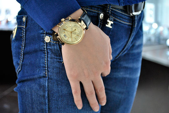Michael Kors Sawyer Champagne Dial Black Leather Strap Watch for Women - MK2433 Buy Now By Michael Kors