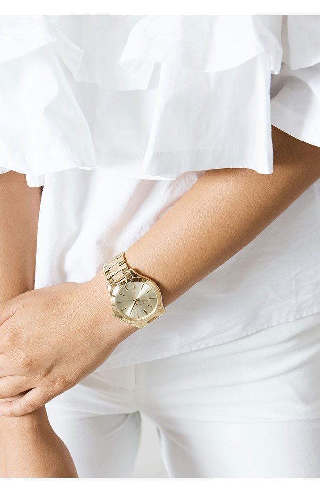 Michael Kors Slim Runway Gold Dial Gold Stainless Steel Strap Watch for Women - MK3179 Buy Now By Michael Kors