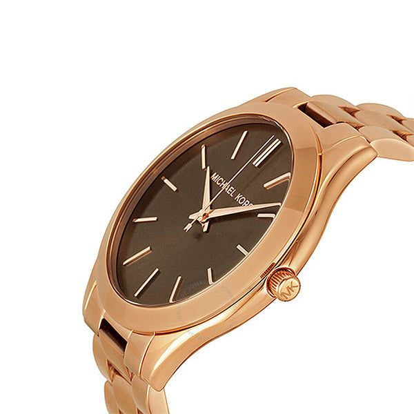 Shop Michael Kors Slim Runway Brown Dial Rose Gold Stainless Steel Strap Watch for Women - MK3181 in USA