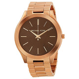 Shop Michael Kors Slim Runway Brown Dial Rose Gold Stainless Steel Strap Watch for Women - MK3181 in USA