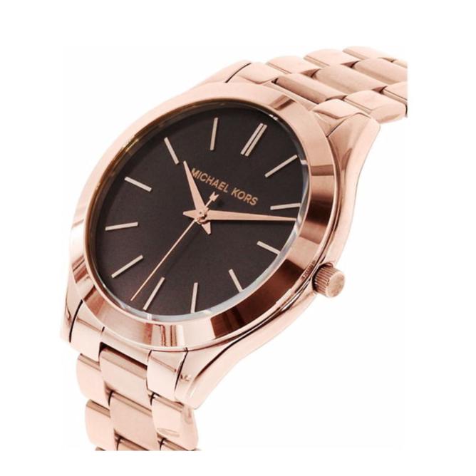 Shop Michael Kors Slim Runway Brown Dial Rose Gold Stainless Steel Strap Watch for Women - MK3181 in USA