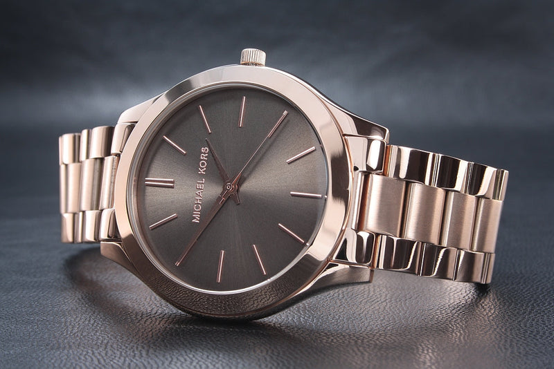 Shop Michael Kors Slim Runway Brown Dial Rose Gold Stainless Steel Strap Watch for Women - MK3181 in USA