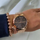 Shop Michael Kors Slim Runway Brown Dial Rose Gold Stainless Steel Strap Watch for Women - MK3181 in USA