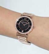 Michael Kors Catlin Black Diamonds Dial Rose Gold Steel Strap Watch for Women - MK3356