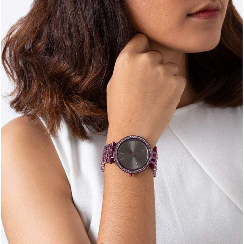 Shop Michael Kors Darci Black Dial Purple Steel Strap Watch for Women - MK3554 in USA