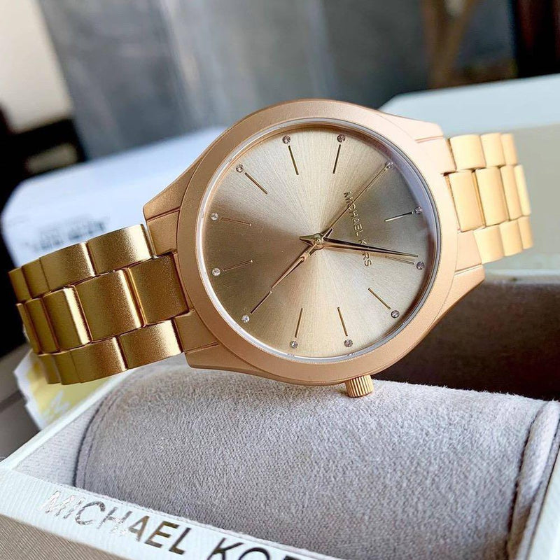 Michael Kors Slim Runway Quartz Gold Dial Gold Steel Strap Watch For Women - MK4501 Buy Now By Michael Kors