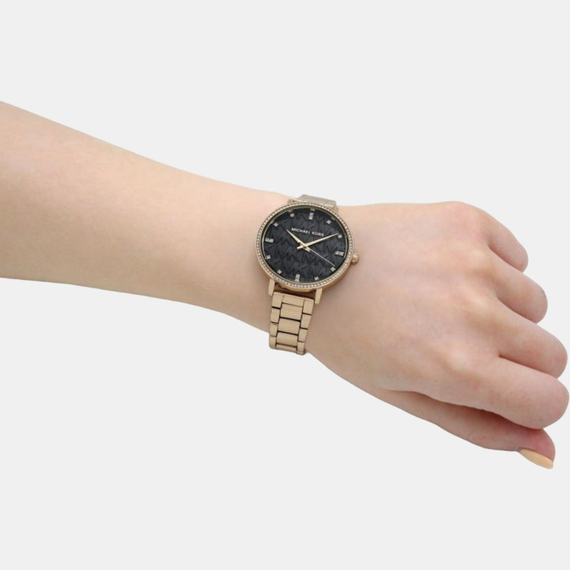 Michael Kors Pyper Three-Hand Black Dial Gold Steel Strap Watch For Women - MK4593 Buy Now By Michael Kors