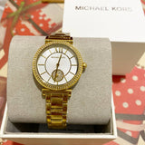 Michael Kors Abbey Three-Hand Analog White Dial Gold Steel Strap Watch for Women - MK4615 Buy Now By Michael Kors