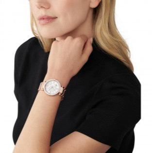 Michael Kors Parker Three-Hand Mother of Pearl White Dial Rose Gold Steel Strap Watch For Women - MK4695 Buy Now By Michael Kors