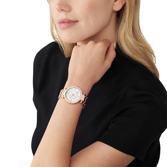 Michael Kors Parker Three-Hand Mother of Pearl White Dial Rose Gold Steel Strap Watch For Women - MK4695 Buy Now By Michael Kors