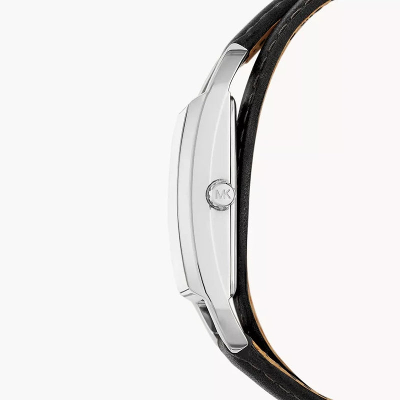 Shop Michael Kors Empire Three-Hand Silver Dial Black Leather Strap Watch For Women - MK4722 in USA