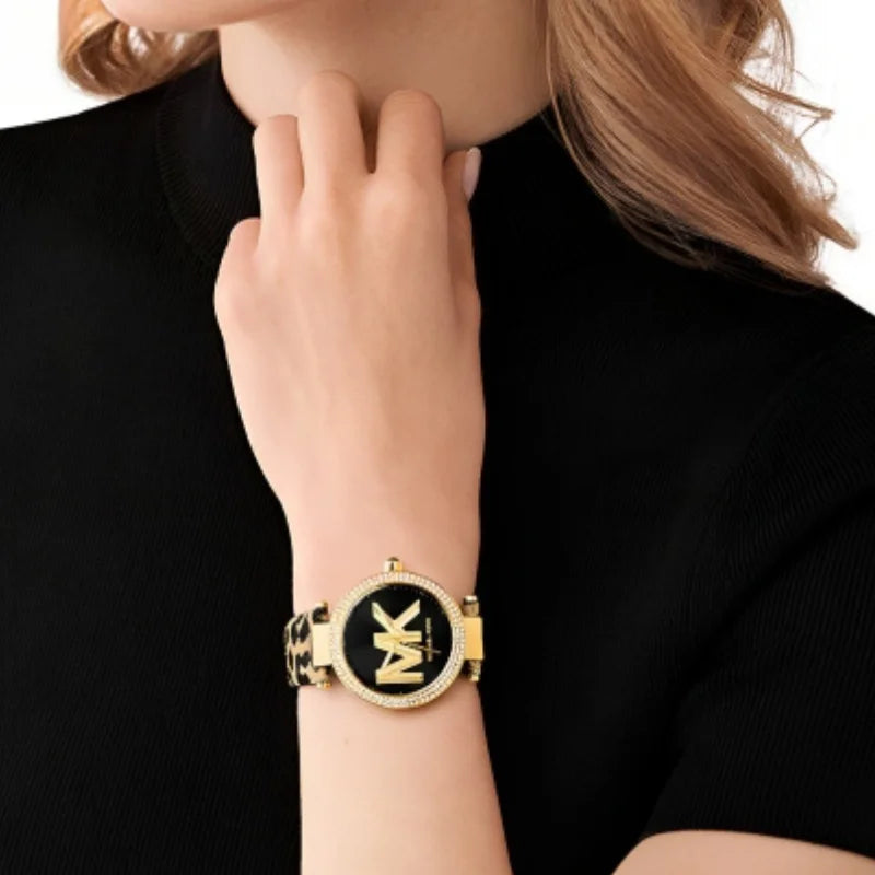 Michael Kors Parker Black Dial Cheetah Print Brown Leather Strap Watch For Women - MK4723 Buy Now By Michael Kors