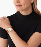 Michael Kors Lexington Three Hand Red Dial Red Leather Strap Watch For Women - MK4747 Buy Now By Michael Kors