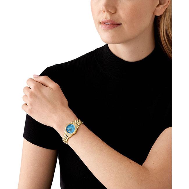 Michael Kors Lexington Three Hand Blue Dial Gold Steel Strap Watch for Women - MK4813 Buy Now By Michael Kors