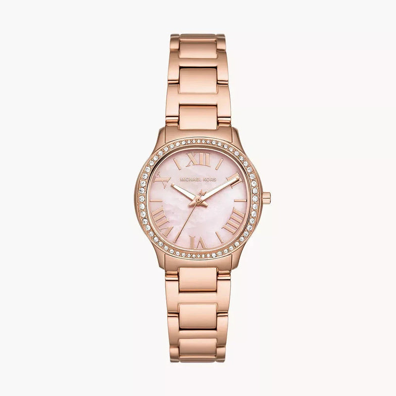 Michael Kors Sage Three-Hand Crystals Mother of Pearl Dial Rose Gold Steel Strap Watch for Women - MK4823 Buy Now By Michael Kors