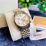 Michael Kors Lexington Chronograph Silver Dial Two Tone Steel Strap Watch for Women - MK5955