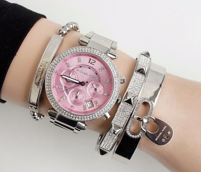 Michael Kors Parker Chronograph Pink Dial Silver Steel Strap Watch For Women - MK6105 Buy Now By Michael Kors