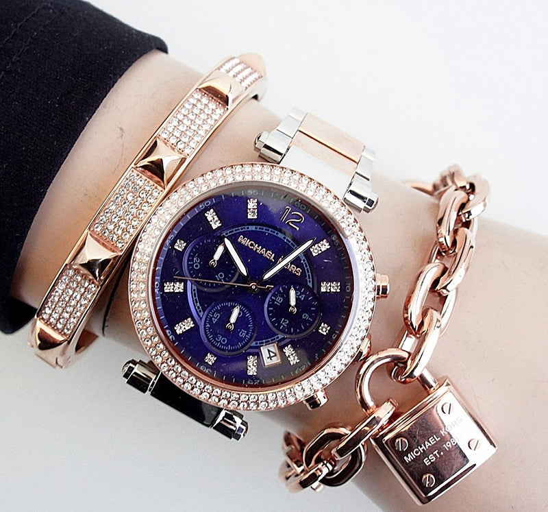 Michael Kors Parker Blue Dial Two Tone Steel Strap Watch for Women - MK6141 Buy Now By Michael Kors
