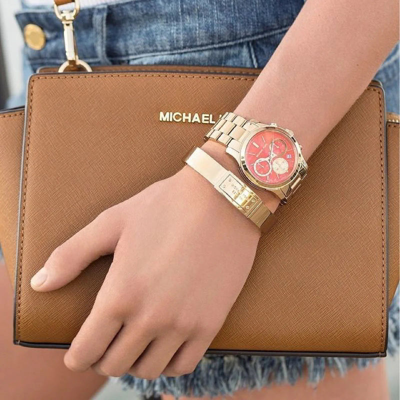 Michael Kors Runway Chronograph Orange Dial Gold Steep Strap Watch For Women - MK6162 Buy Now By Michael Kors