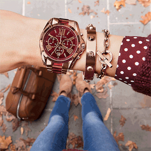 Michael Kors Bradshaw Burgundy Dial Two Tone Steel Strap Watch for Women - MK6270 Buy Now By Michael Kors